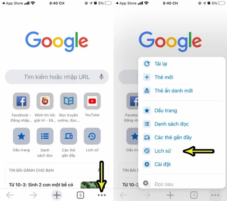 Cách xóa lịch sử tìm kiếm trên Google Chrome iPhone