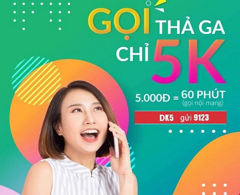 Gói nội mạng DK5 của nhà mạng Viettel ưu đãi 60 phút gọi nội mạng