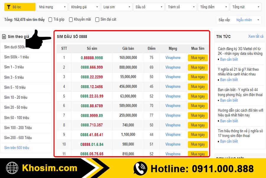 bước 1 vào mục sim đầu 0888