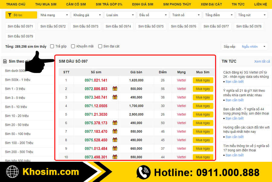 bước 1 vào mục sim đầu 097