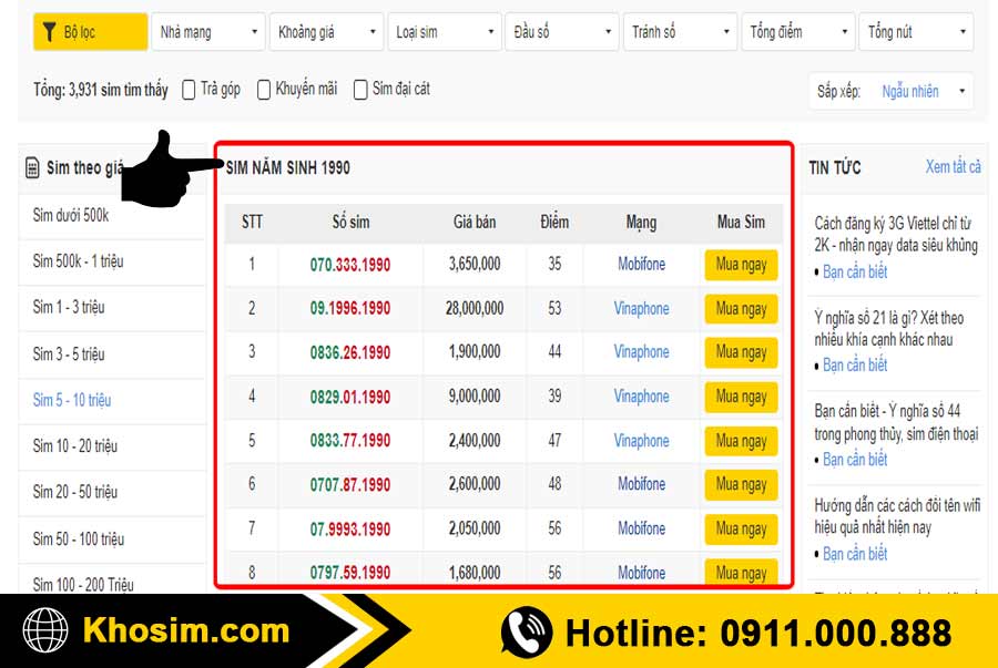 bước 1 vào mục sim  năm sinh 1990