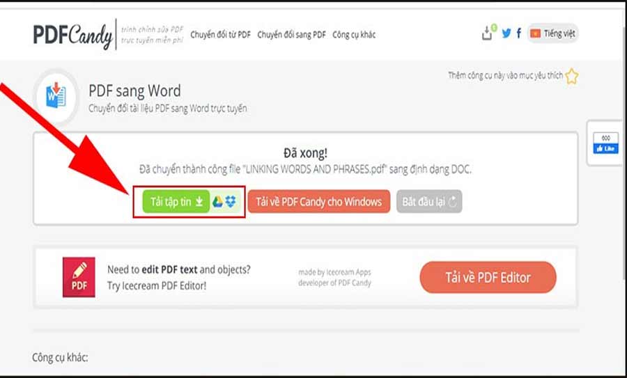 bước 2 chuyển đổi xong tải về