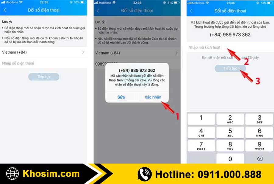 bước 2 đổi số điện thoại trên zalo