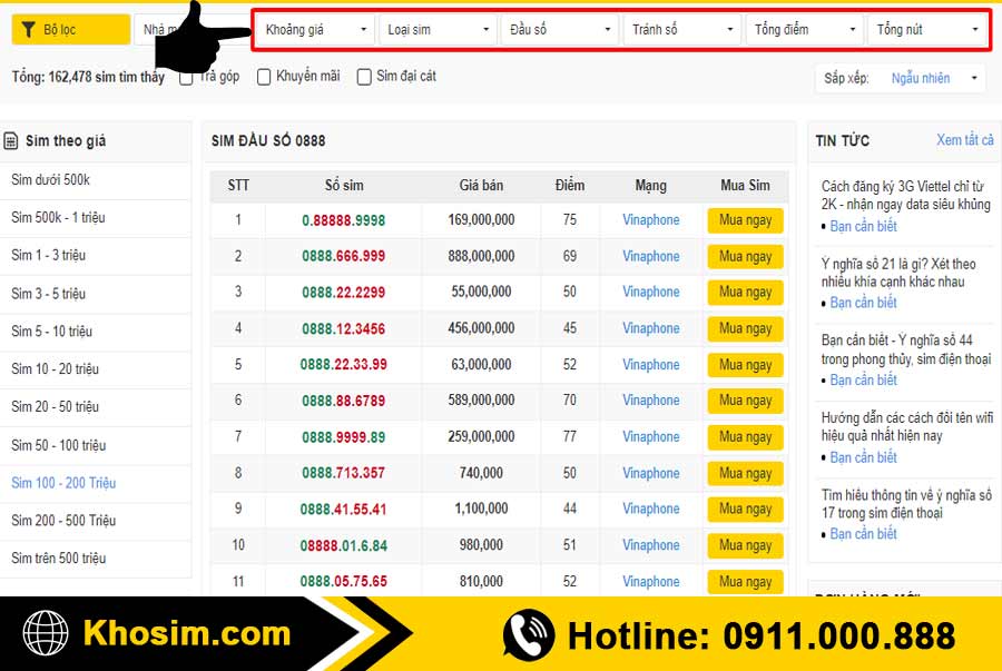 bước 2 lọc sim đầu 0888 đúng ý