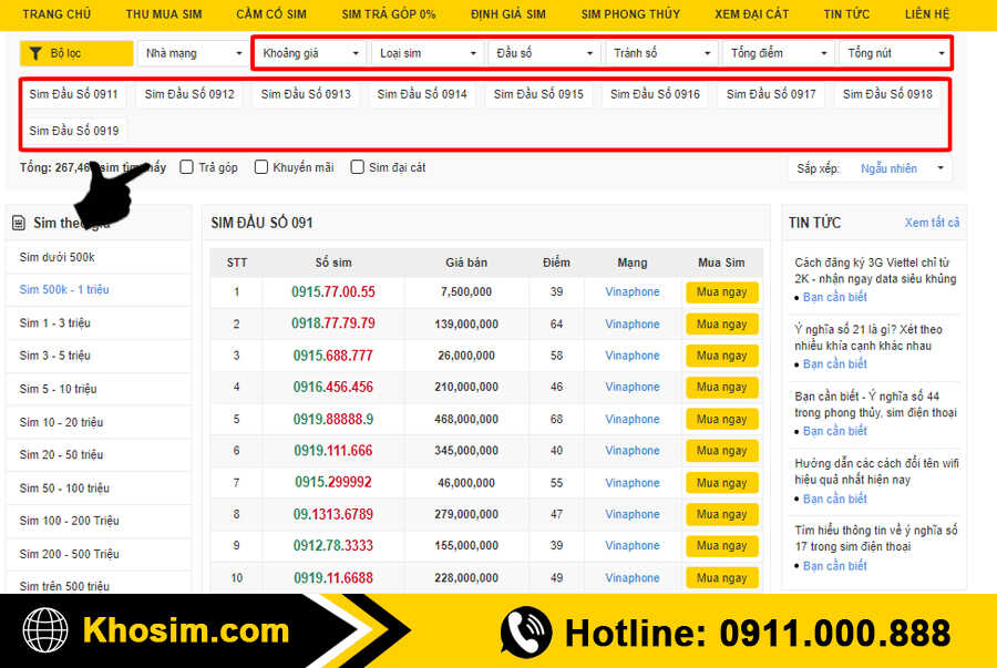 bước 2 lọc sim đầu 091 đúng ý