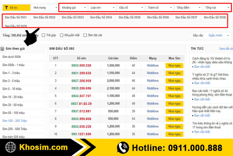 bước 2 lọc sim đầu 093 đúng ý