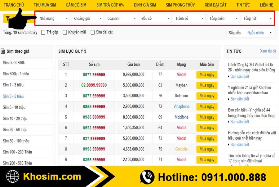 bước 2 lọc sim lục quý 9 đúng ý