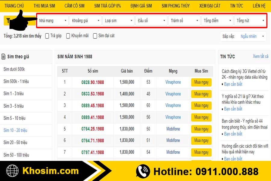 bước 2 lọc sim năm sinh 1988 đúng ý
