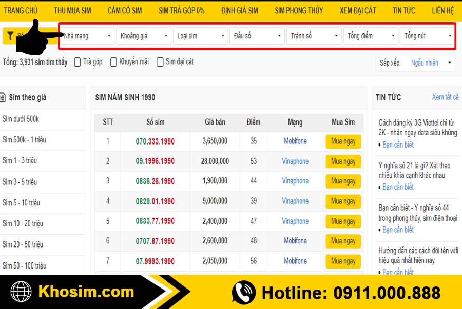 bước 2 lọc sim năm sinh 1990