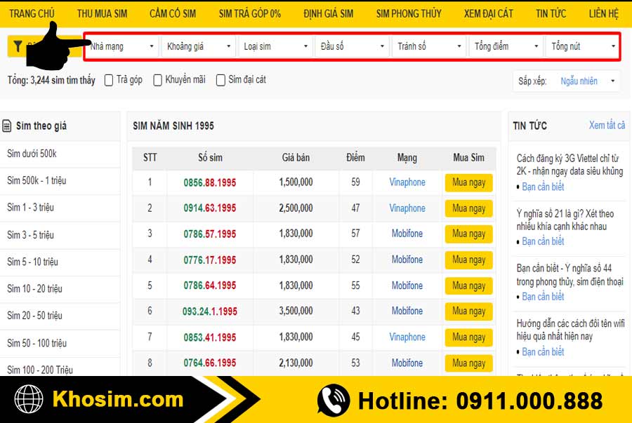 bước 2 lọc sim năm sinh 1995 đúng ý