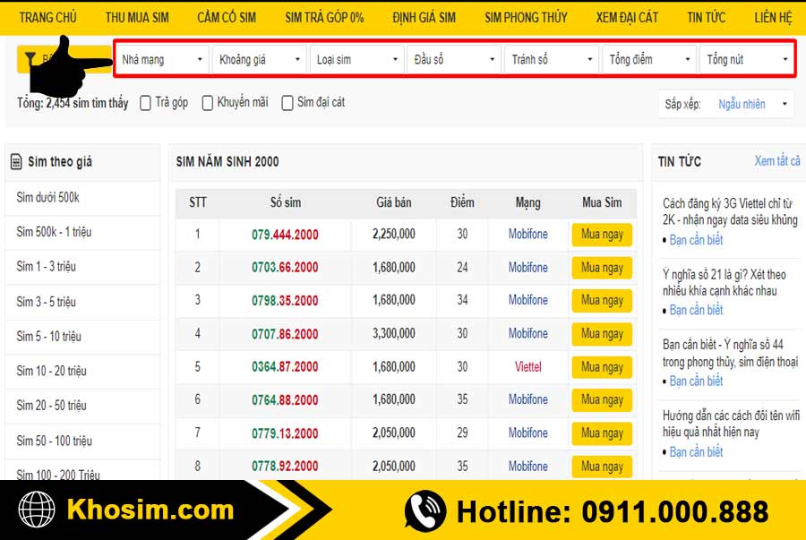 bước 2 lọc sim năm sinh 2000