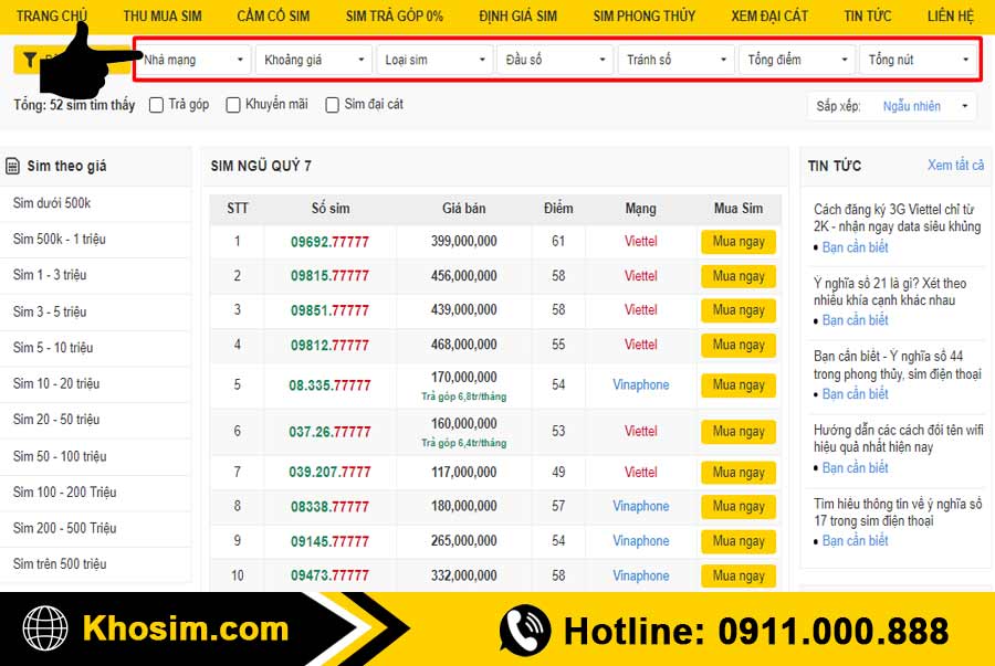 bước 2 lọc sim ngũ quý 7 đúng ý