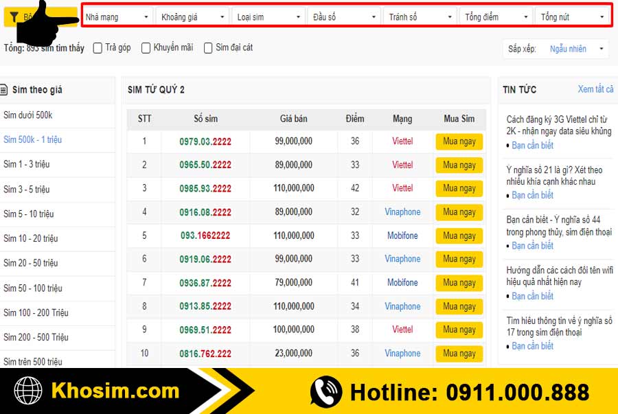 bước 2 lọc sim tứ quý 2 đúng ý mình