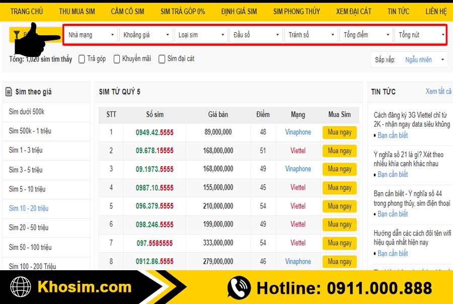 bước 2 ;lọc sim tứ quý 5 đúng ý