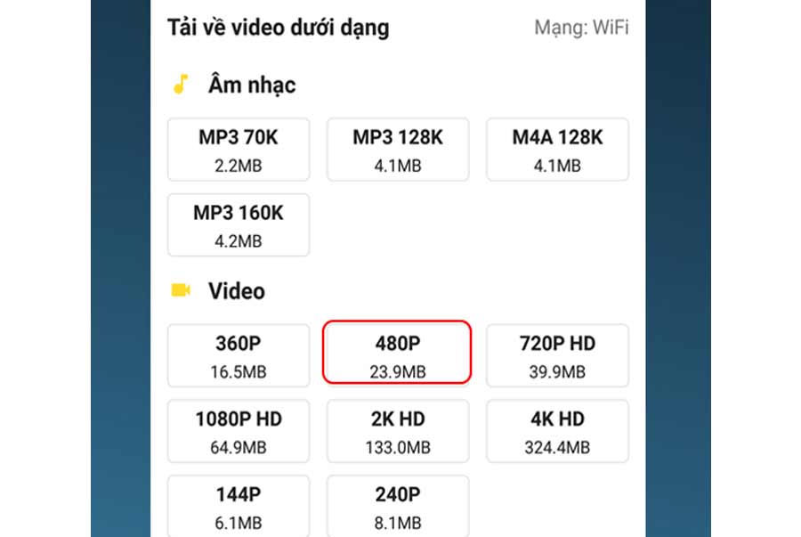 bước 3 chọn chất lượng video tải về