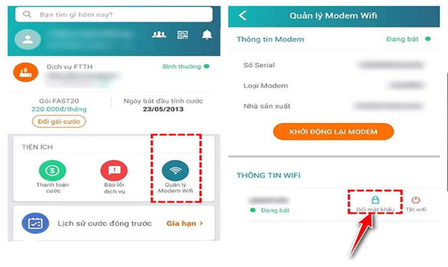 bước 3 chọn moden wifi va chon doi mat khau