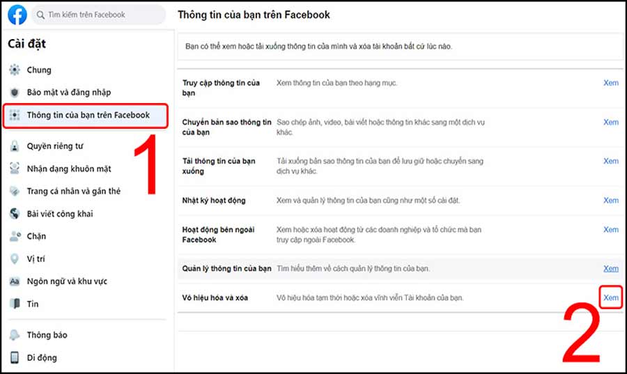 bước 3 chọn vào thông tin của bạn trên facebook