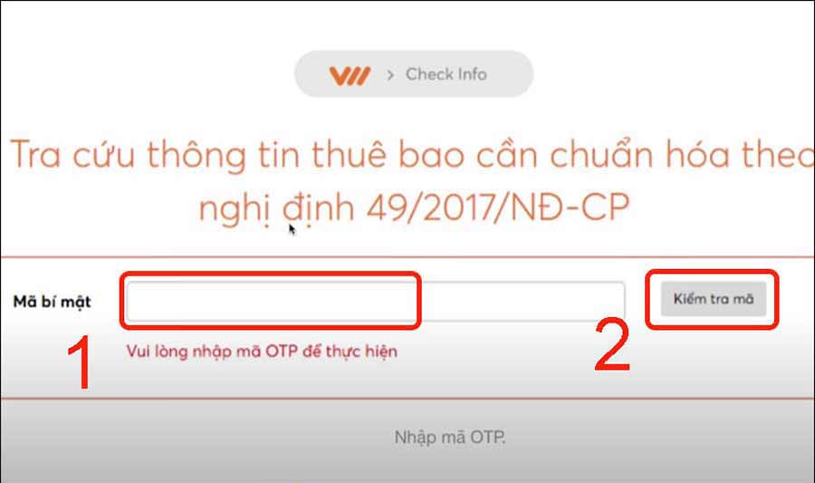 bước 3 nhập mã opt