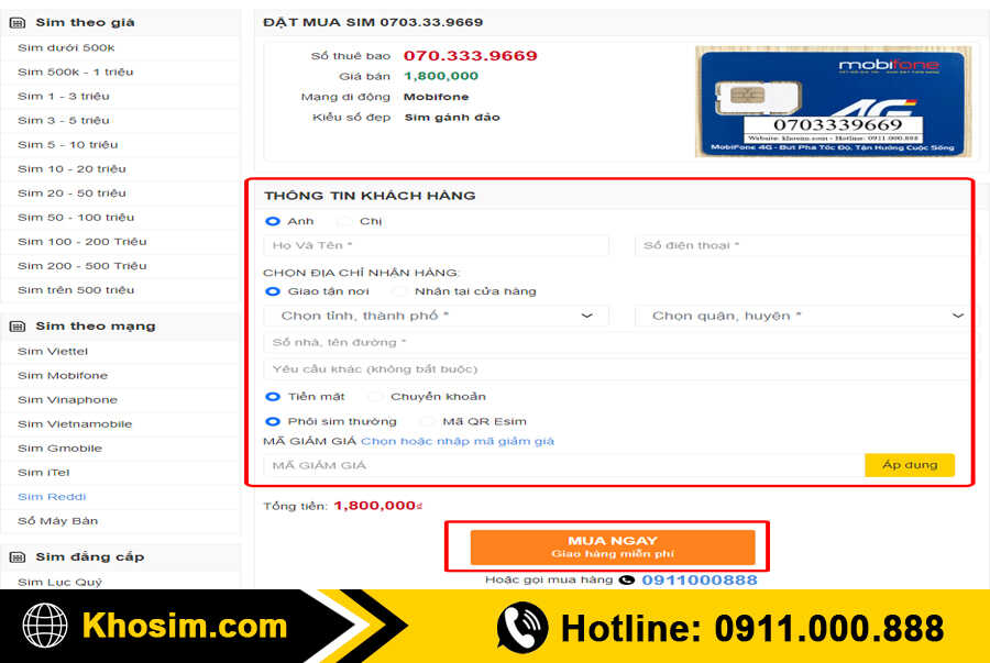 bước 4 điền thông tin mua sim đầu 07