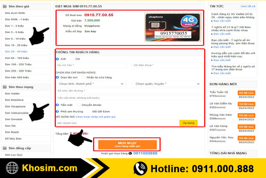 bước 4 điền thông tin mua sim đầu 091