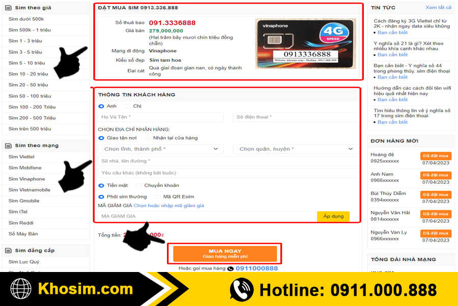 bước 4 điền thông tin mua sim đầu 0913