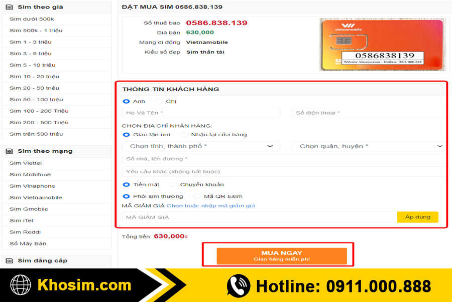 bước 4 điền thông tin mua sim đầu 05