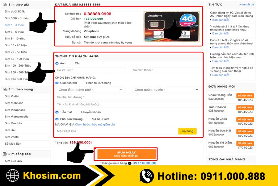 bước 4 điền thông tin mua sim đầu 0888