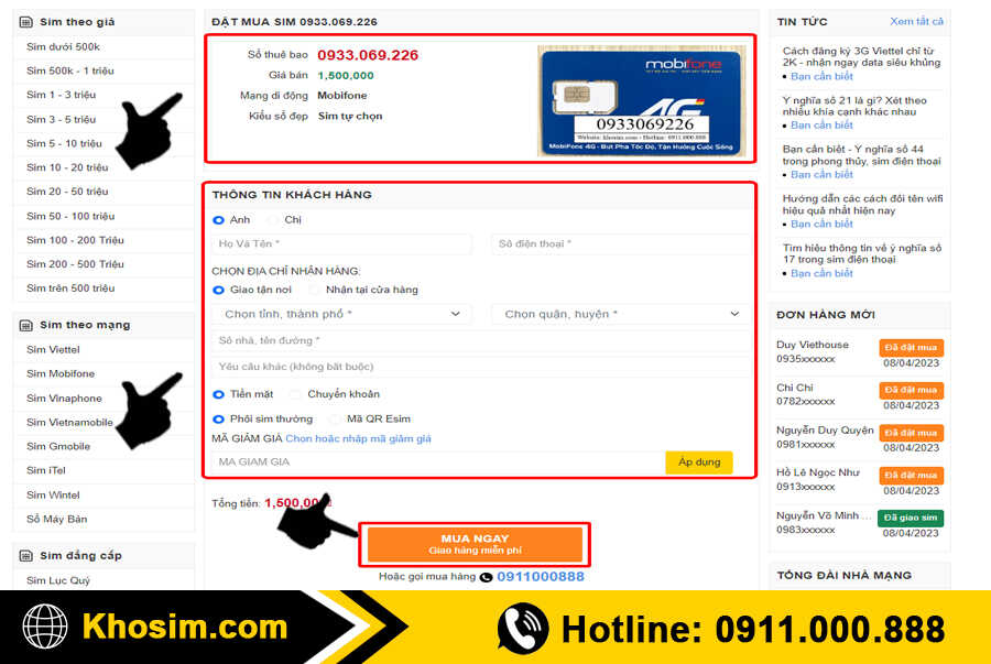 bước 4 điền thông tin mua sim đầu 093