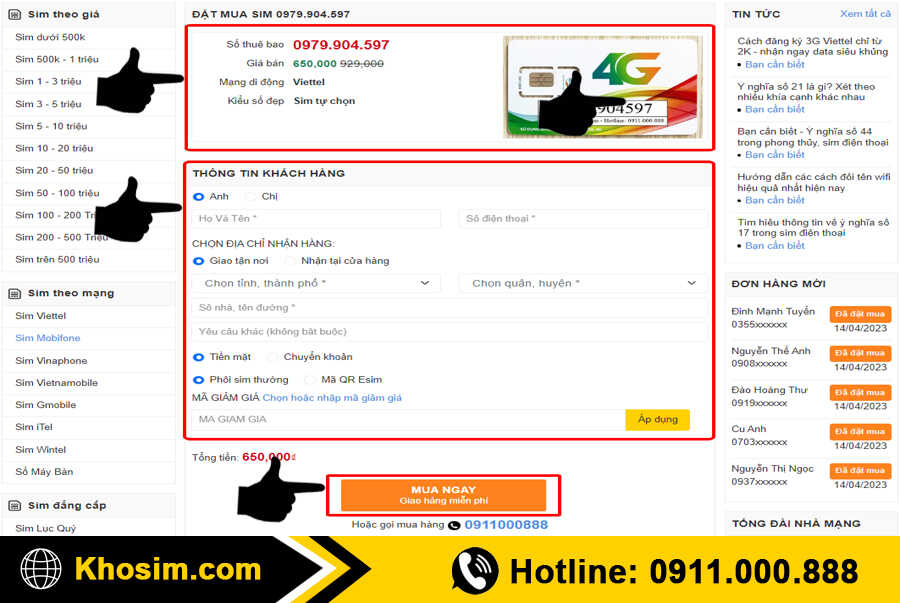 Bước 4 điền thông tin mua sim đầu 0979