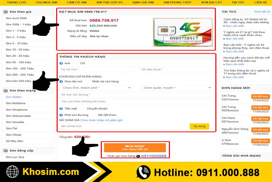 bước 4 điền thông tin mua sim đầu 0989