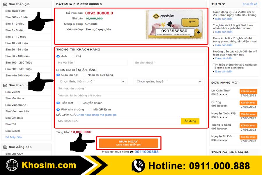 bước 4 điền thông tin mua sim đầu 099