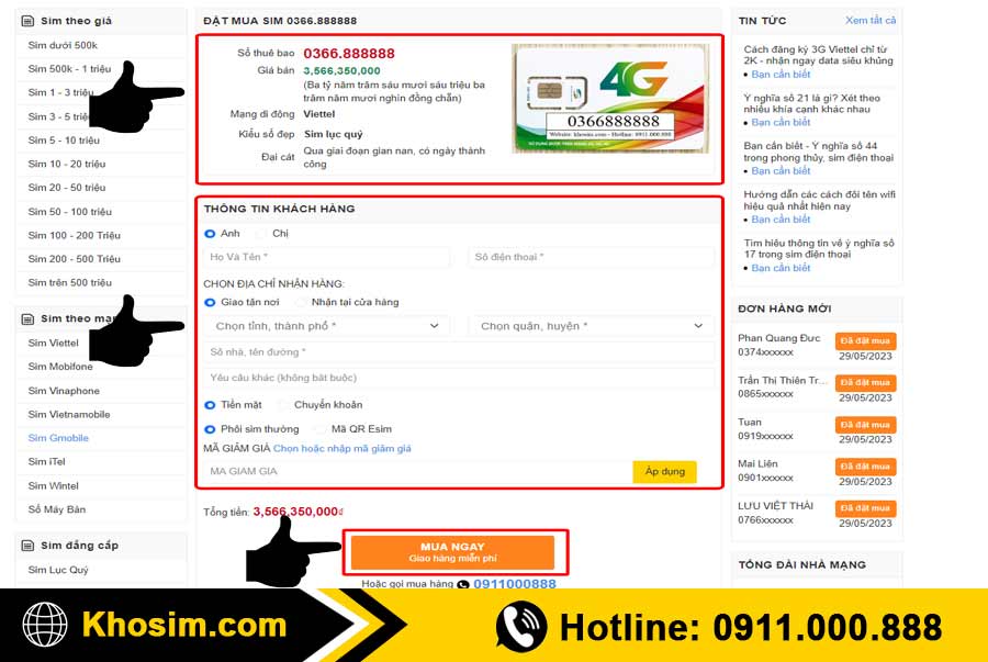 bước 4 điền thông tin mua sim lục quý 8