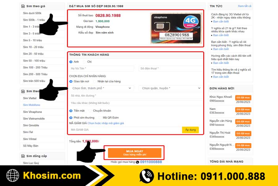 bước 4 điền thông tin mua sim năm sinh 1988