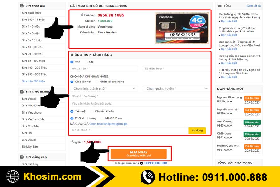 bước 4 điền thông tin mua sim năm sinh 1995