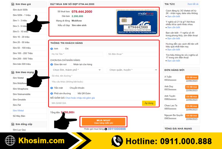 bước 4 điền thông tin mua sim năm sinh 2000