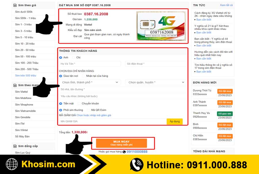 bước 4 điền thông tin mua sim năm sinh 2008