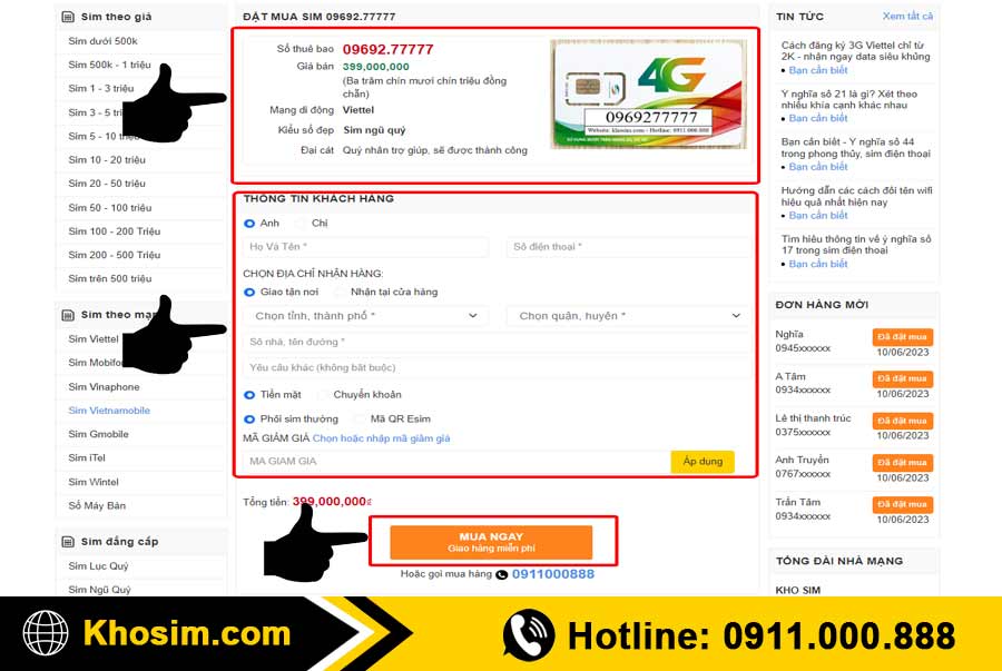 bước 4 điền thông tin mua sim ngũ quý 7