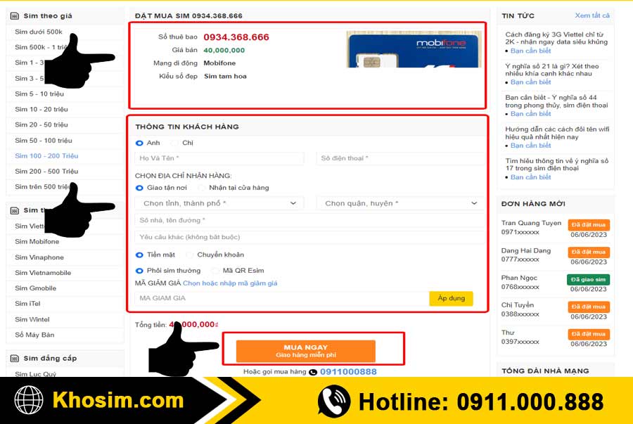 bước 4 điền thông tin mua sim tam hoa 666