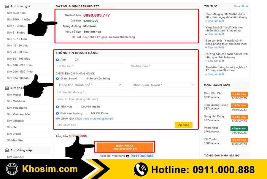 bước 4 điền thông tin mua sim tam hoa 777