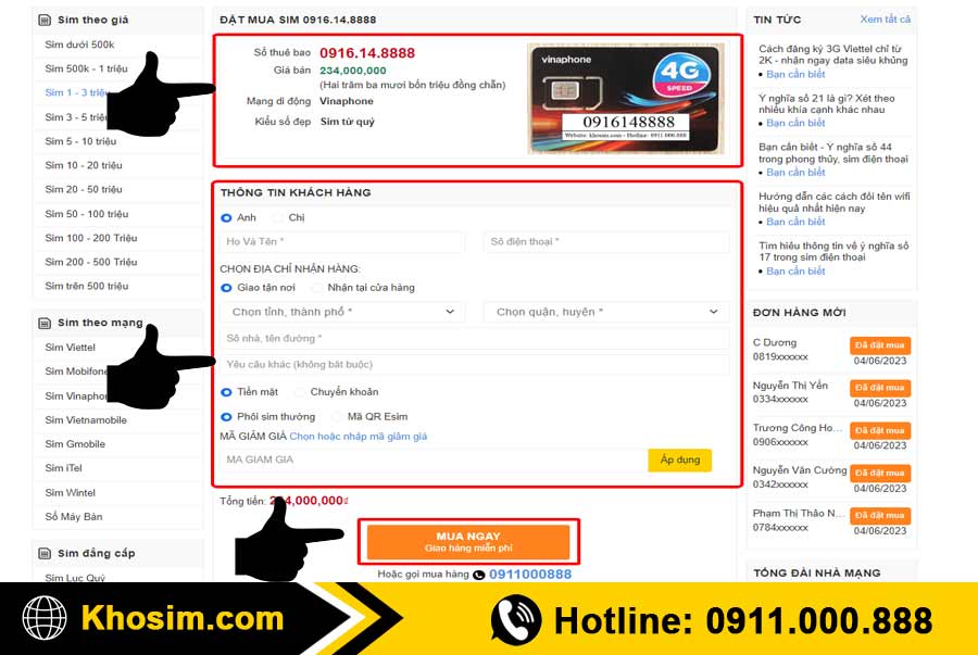 bước 4 điền thông tin mua sim tam hoa 888