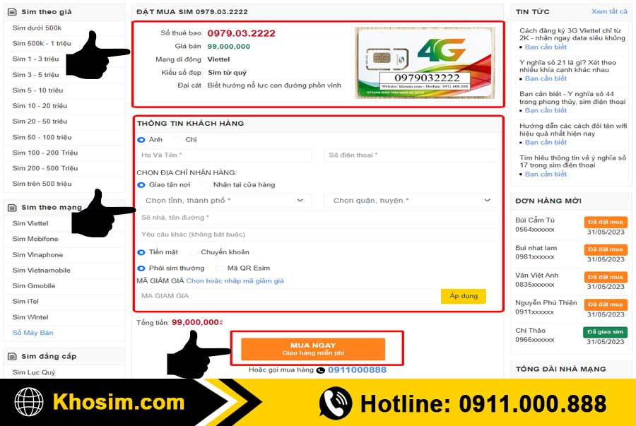 bước 4 điền thông tin mua sim tứ quý 2