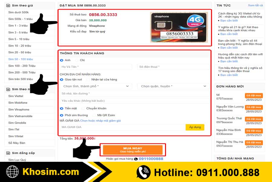 bước 4 điền thông tin mua sim tứ quý 3