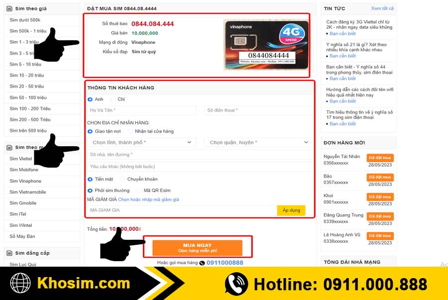 bước 4 điền thông tin mua sim tứ quý 4