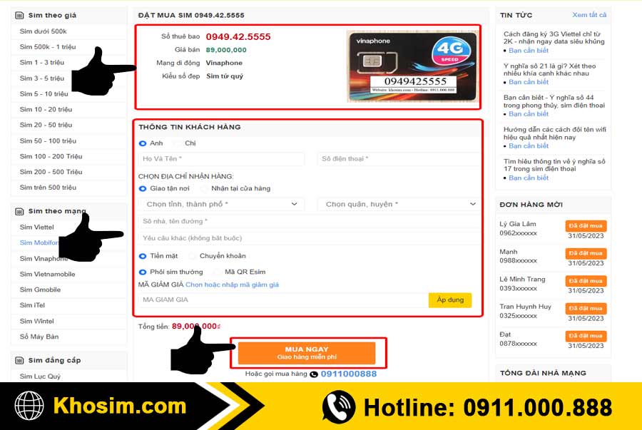 bước 4 điền thông tin mua sim tứ quý 5
