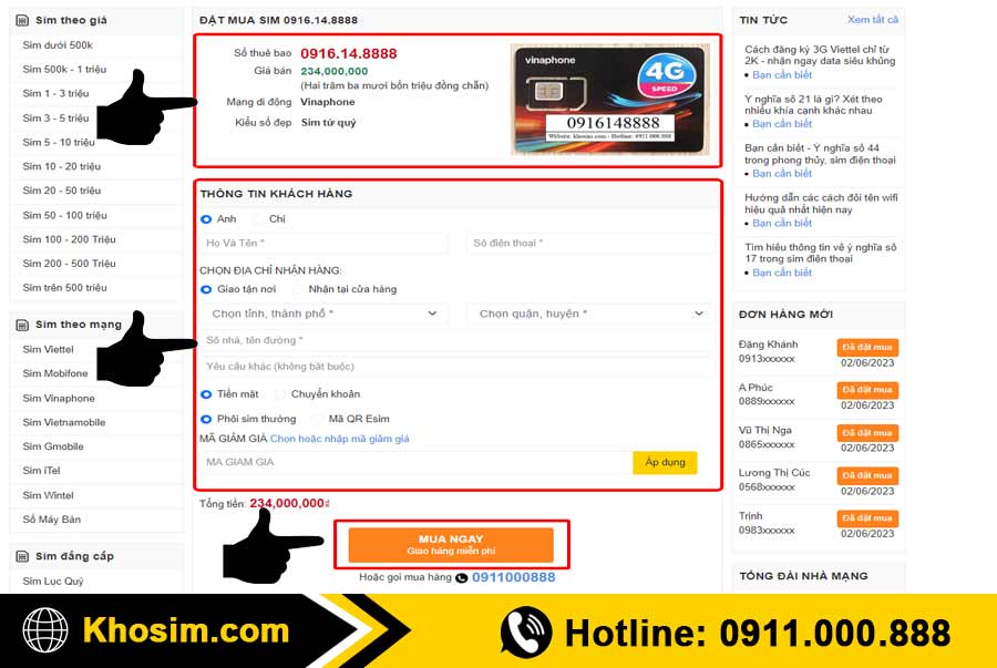 bước 4 điền thông tin mua sim tứ quý 8
