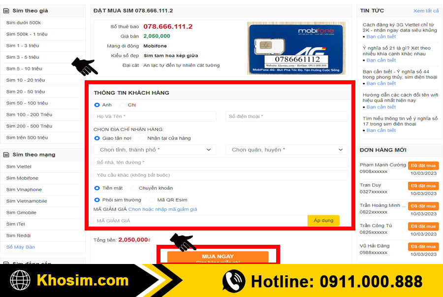 bước 4 điền thông tin mua sim Mobifone