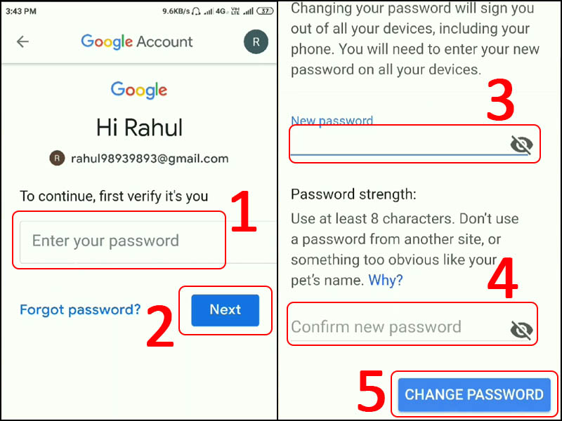cách đổi mật khẩu Gmail trên điện thoại Android