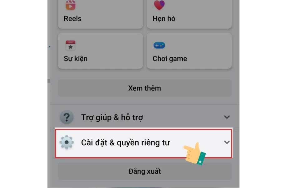 chọn cài đặt quyền riềng tư