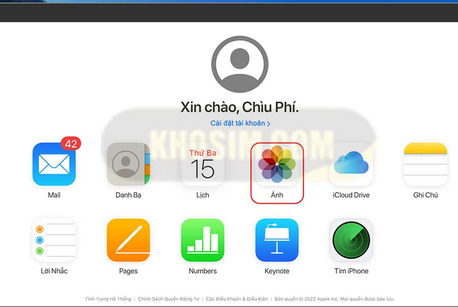 chọn mục hình ảnh trên icloud