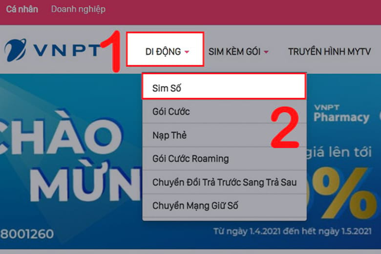 Truy cập vào website của Vinaphone